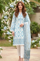 Lakhany Premium 03 Piece Unstitched Printed Embroidered with Printed Lawn Dupatta - Design 2