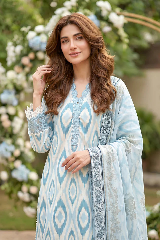 Lakhany Premium 03 Piece Unstitched Printed Embroidered with Printed Lawn Dupatta - Design 2