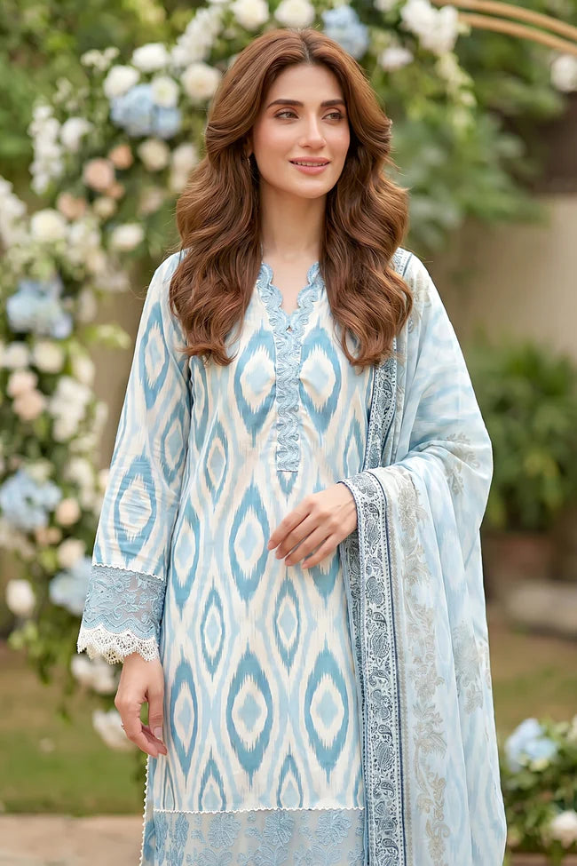 Lakhany Premium 03 Piece Unstitched Printed Embroidered with Printed Lawn Dupatta - Design 2