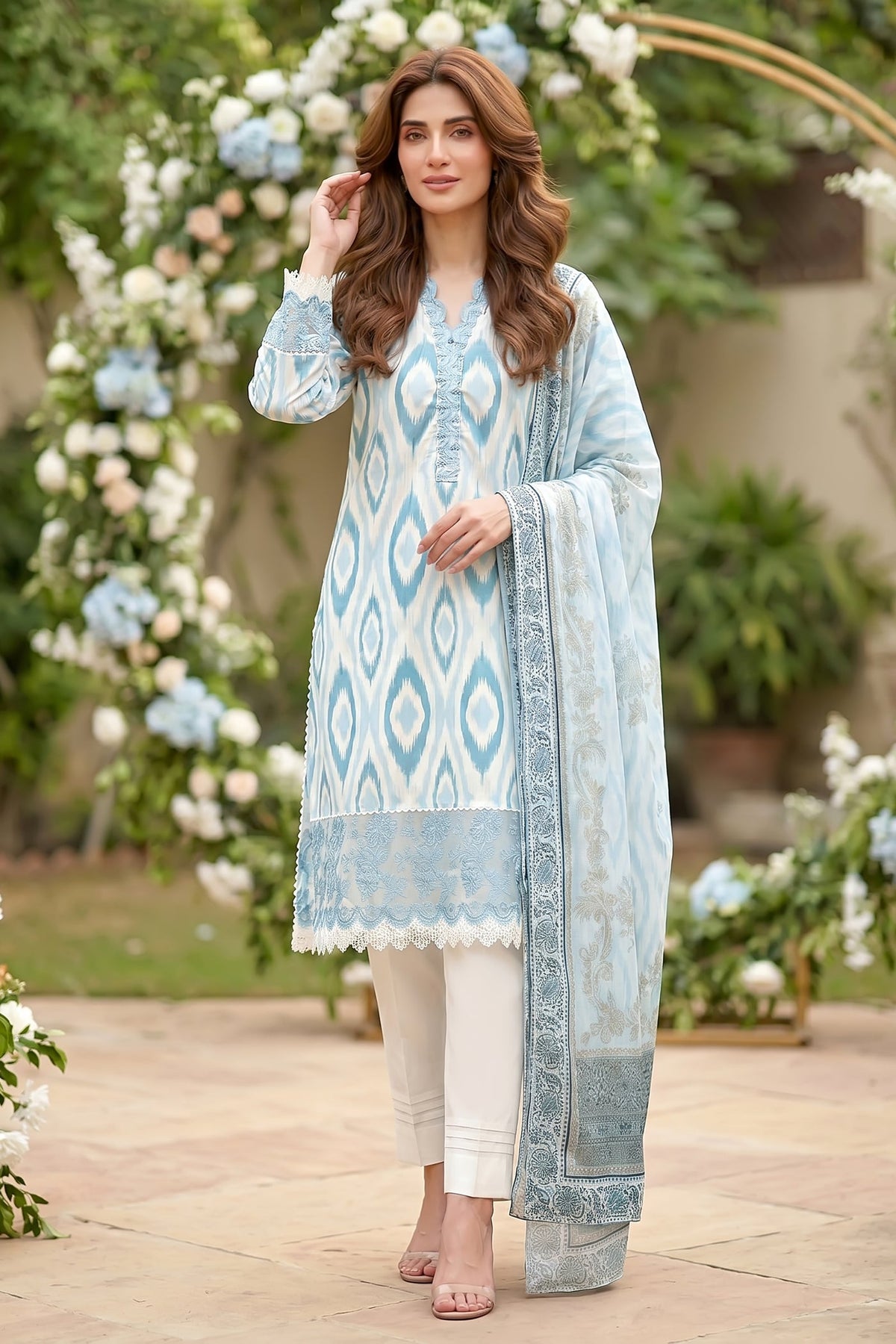 Lakhany Premium 03 Piece Unstitched Printed Embroidered with Printed Lawn Dupatta - Design 2