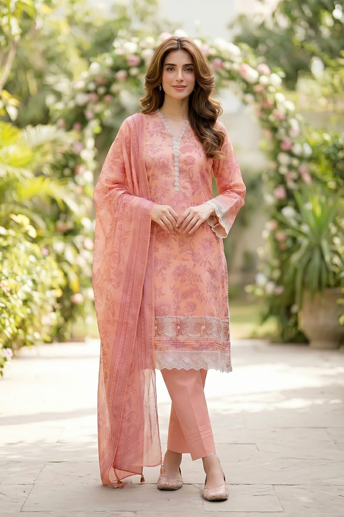 Lakhany Premium 03 Piece Unstitched Printed Embroidered with Printed Lawn Dupatta