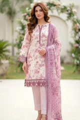 Lakhany Premium 03 Piece Unstitched Printed Embroidered with Printed Lawn Dupatta