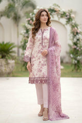 Lakhany Premium 03 Piece Unstitched Printed Embroidered with Printed Lawn Dupatta