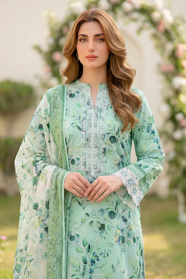 Lakhany Premium 03 Piece Unstitched Printed Embroidered with Printed Lawn Dupatta