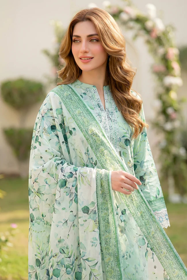Lakhany Premium 03 Piece Unstitched Printed Embroidered with Printed Lawn Dupatta