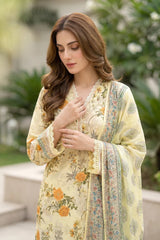 Lakhany Premium 03 Piece Unstitched Printed Embroidered with Printed Lawn Dupatta - Design 7