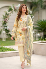 Lakhany Premium 03 Piece Unstitched Printed Embroidered with Printed Lawn Dupatta - Design 7