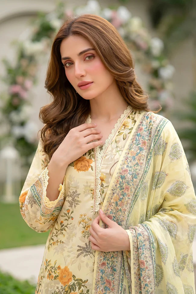 Lakhany Premium 03 Piece Unstitched Printed Embroidered with Printed Lawn Dupatta - Design 7