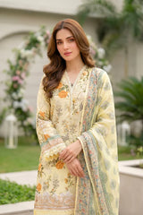 Lakhany Premium 03 Piece Unstitched Printed Embroidered with Printed Lawn Dupatta - Design 7