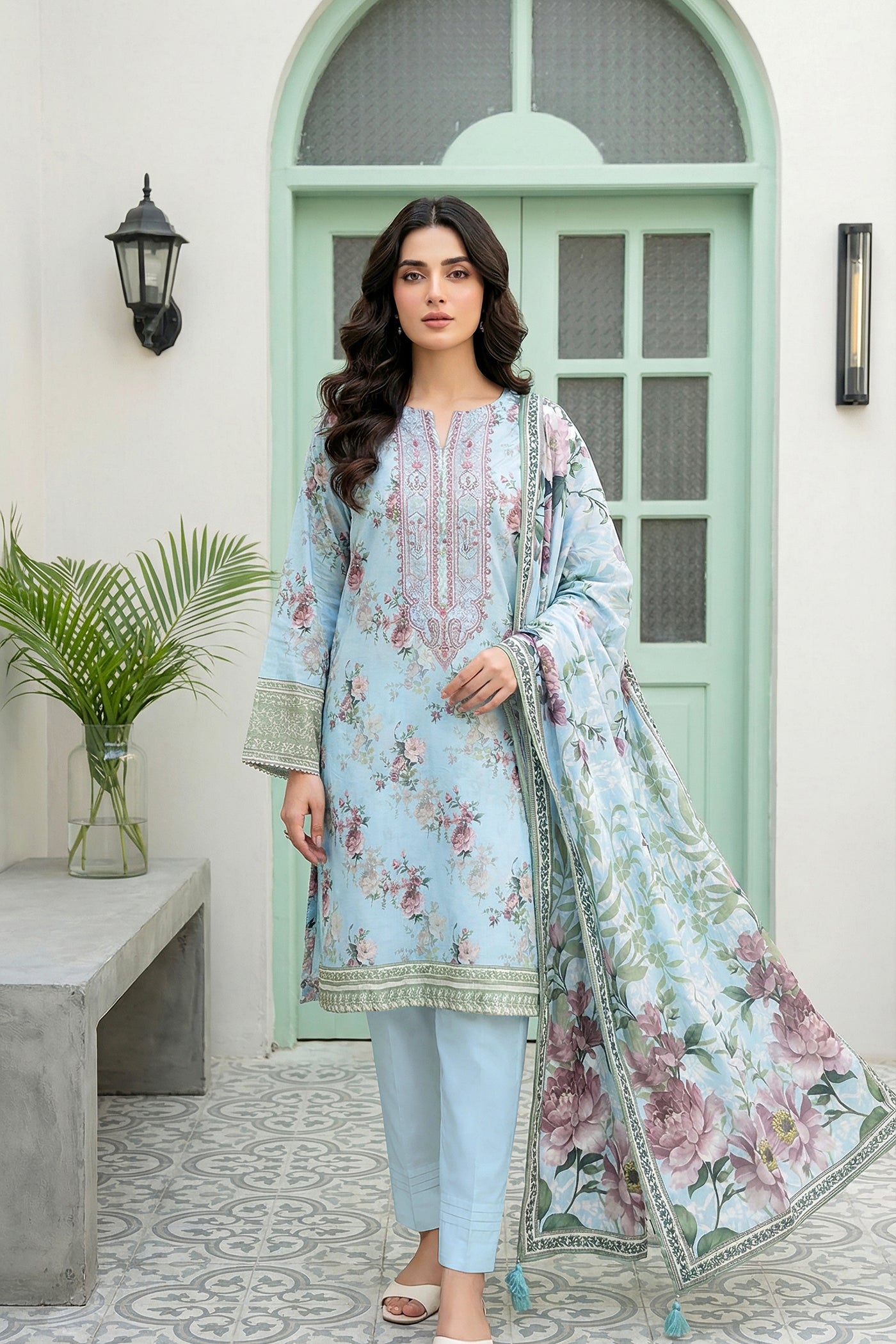 03 Piece Unstitched Printed Lawn - Design 7