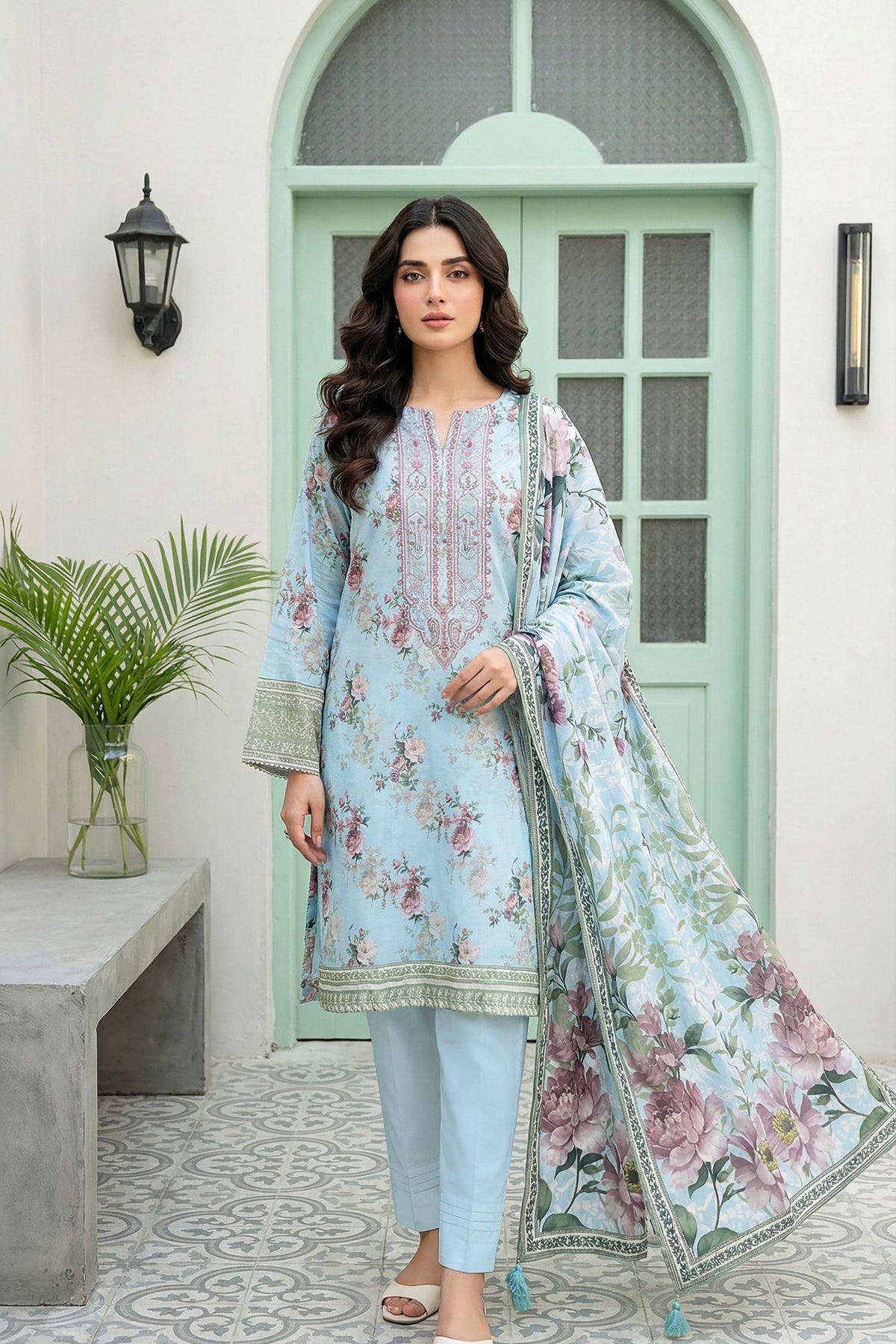 03 Piece Unstitched Printed Lawn - Design 7