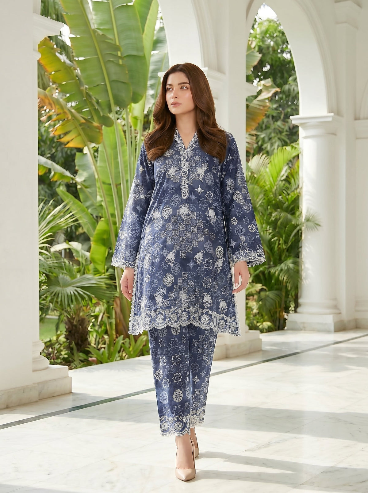 02 Piece Unstitched Printed Embroidered Shirt & Trouser - View 3 - Lakhany