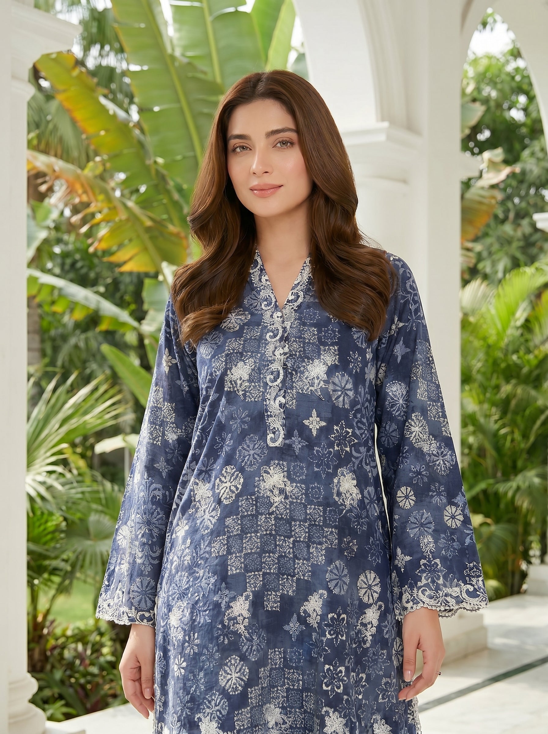 02 Piece Unstitched Printed Embroidered Shirt & Trouser - View 2 - Lakhany