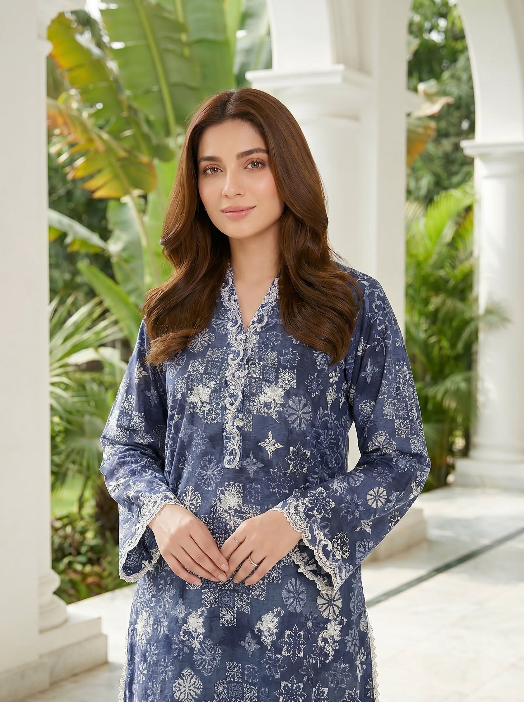 02 Piece Unstitched Printed Embroidered Shirt & Trouser - View 4 - Lakhany