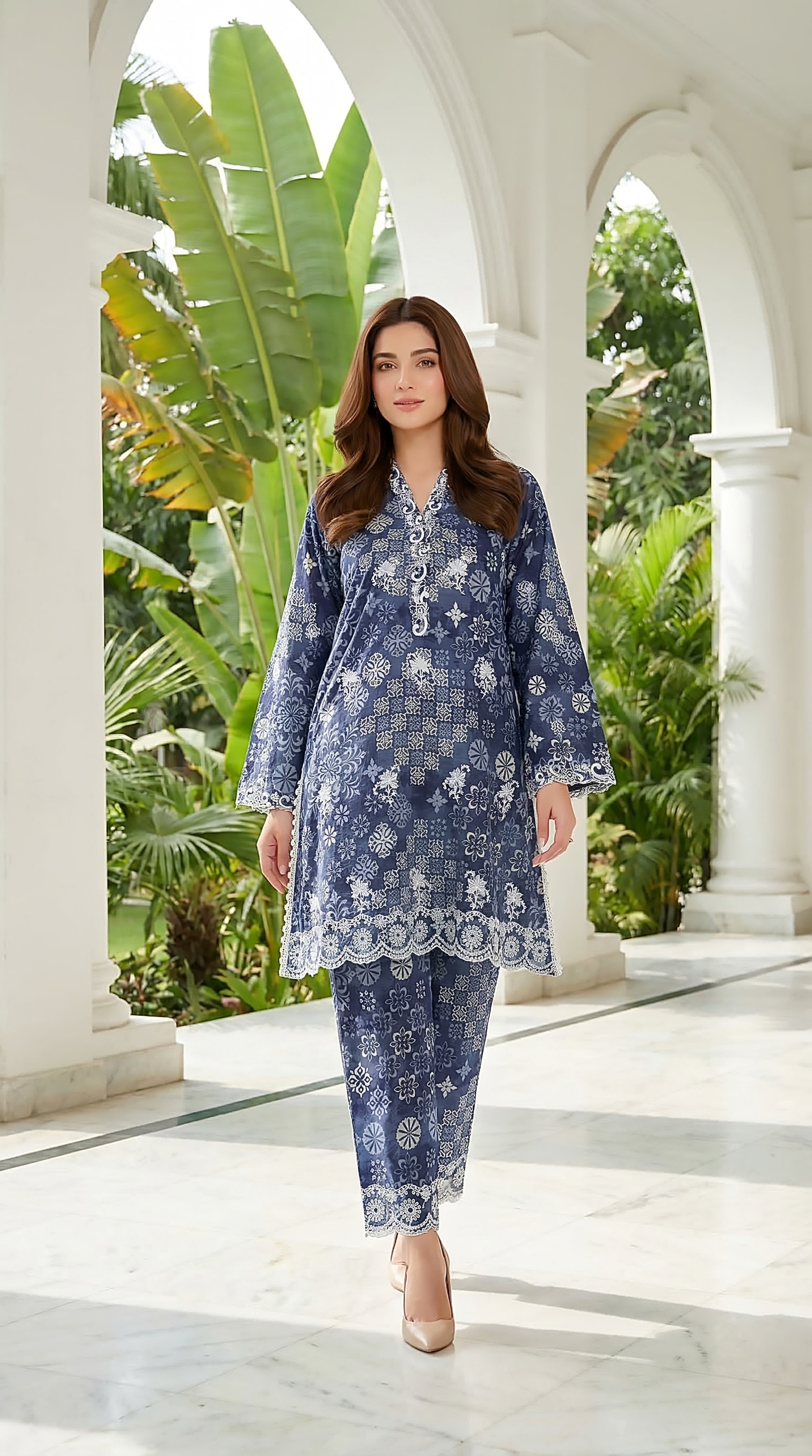 02 Piece Unstitched Printed Embroidered Shirt & Trouser - Lakhany