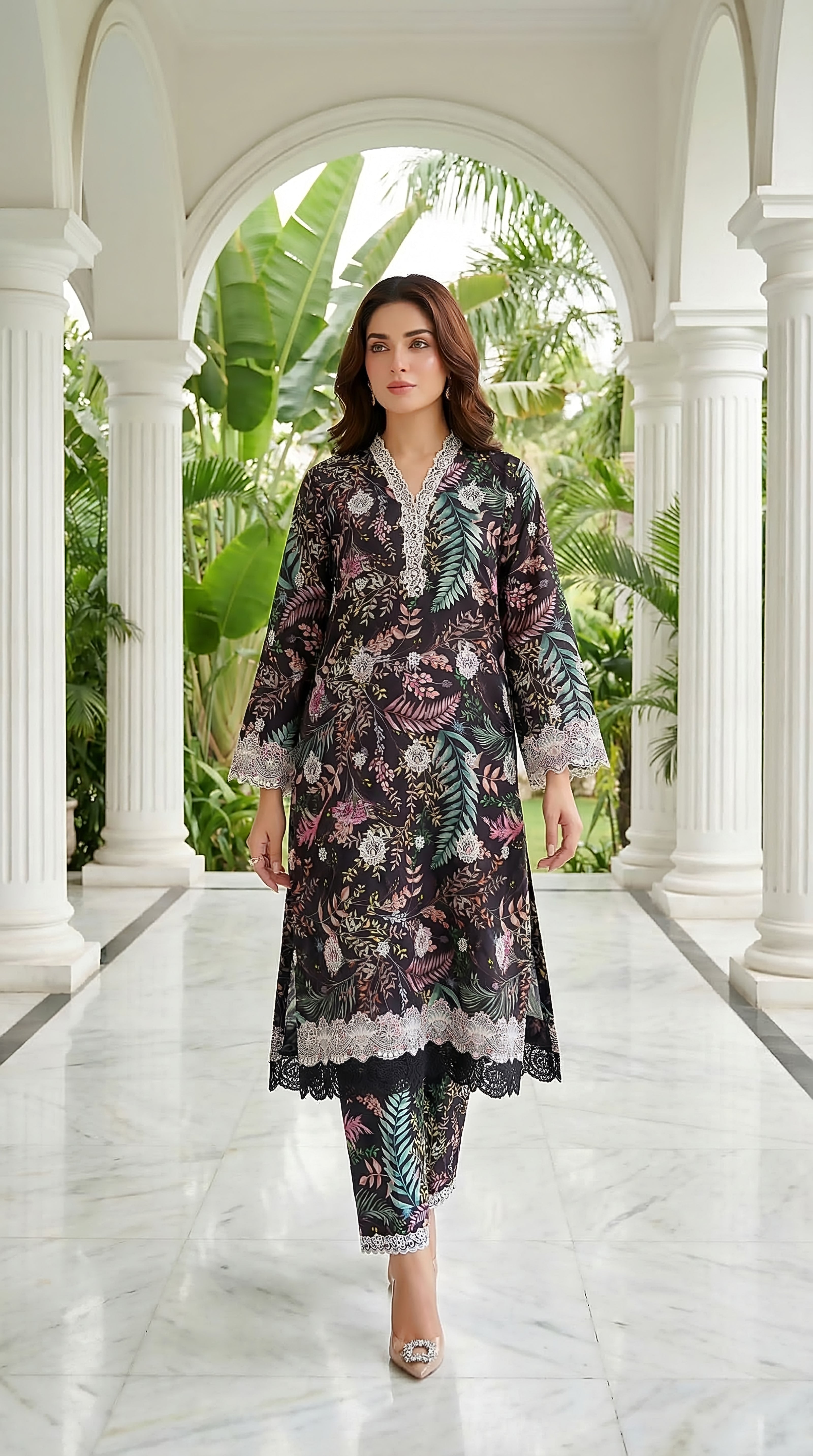 02 Piece Unstitched Printed Embroidered Shirt & Trouser - View 2 - Lakhany