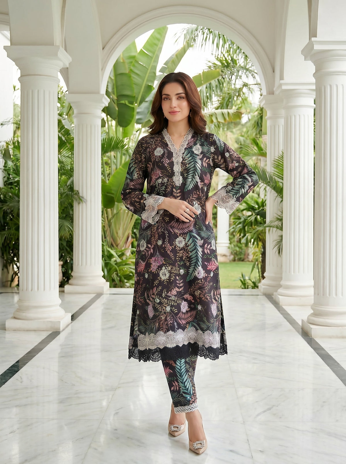 02 Piece Unstitched Printed Embroidered Shirt & Trouser - Lakhany
