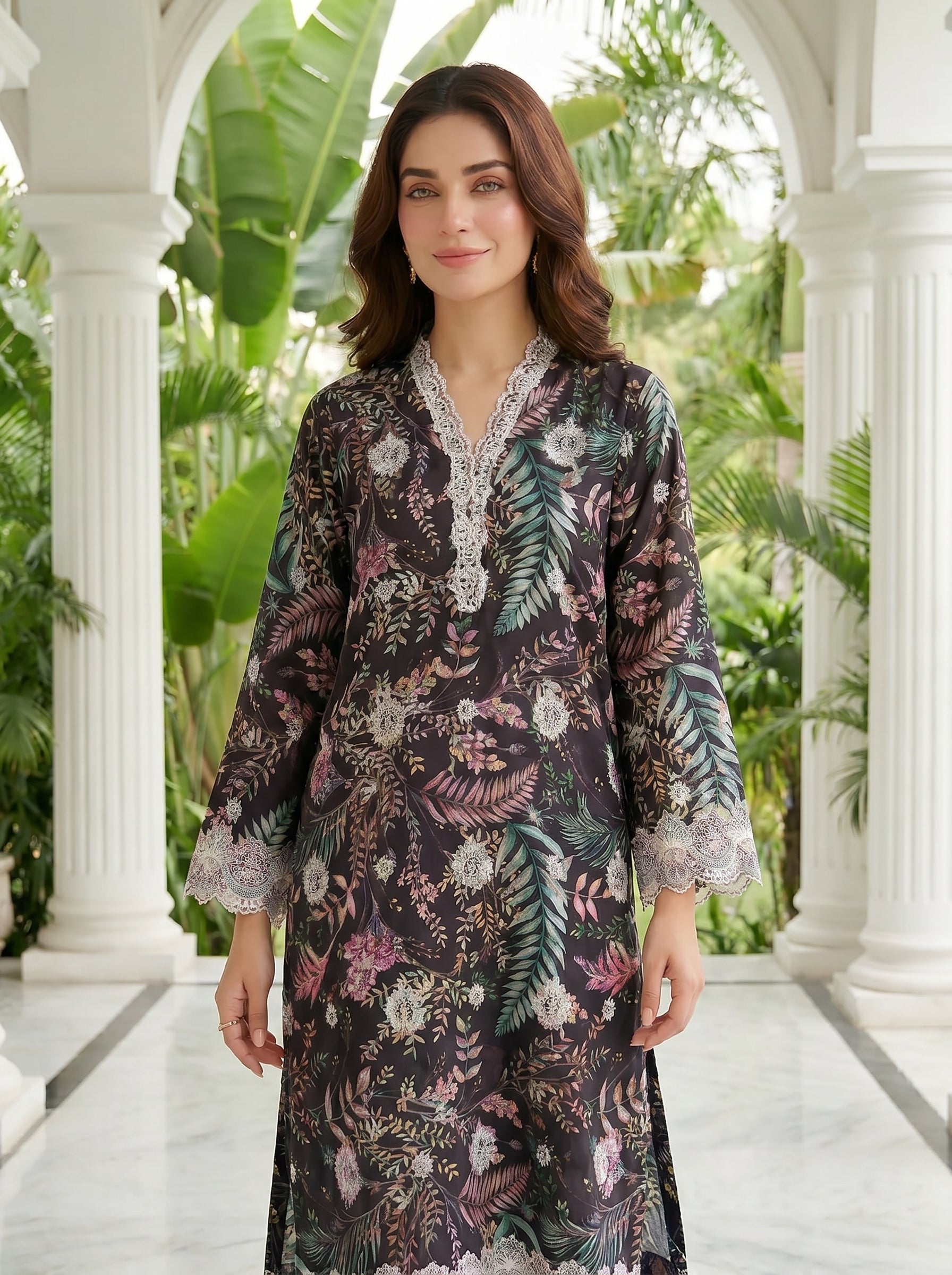 02 Piece Unstitched Printed Embroidered Shirt & Trouser - View 4 - Lakhany