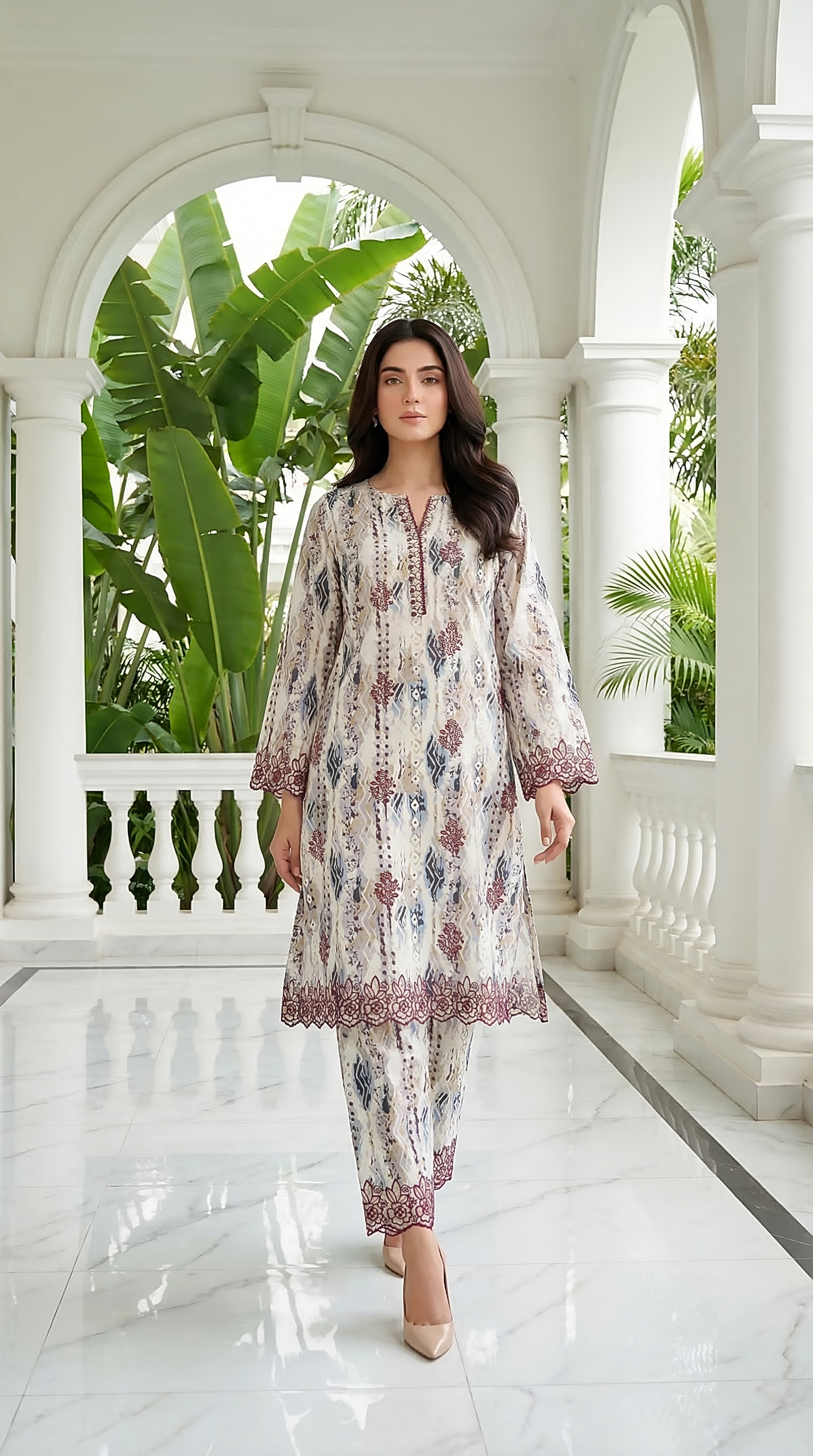 02 Piece Unstitched Printed Embroidered Shirt & Trouser - View 3 - Lakhany