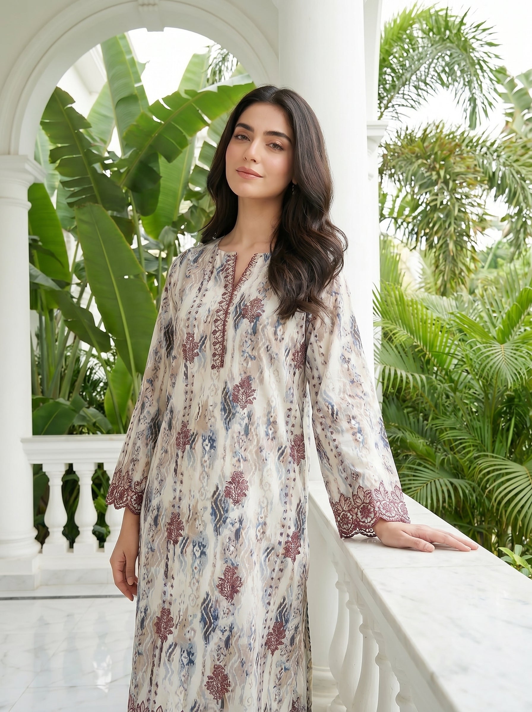02 Piece Unstitched Printed Embroidered Shirt & Trouser - View 4 - Lakhany