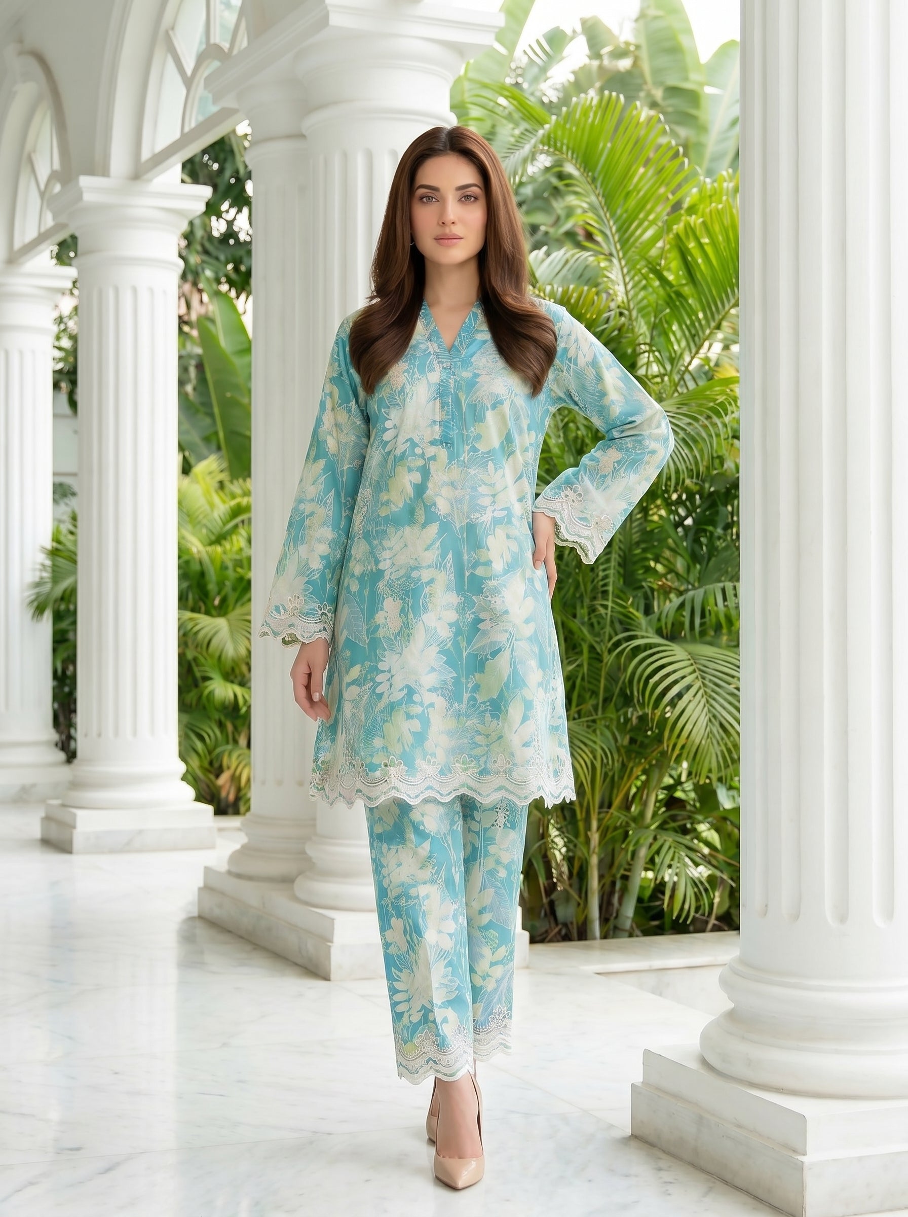 02 Piece Unstitched Printed Embroidered Shirt & Trouser - Lakhany