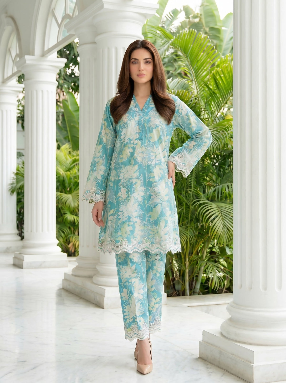 02 Piece Unstitched Printed Embroidered Shirt & Trouser - Lakhany