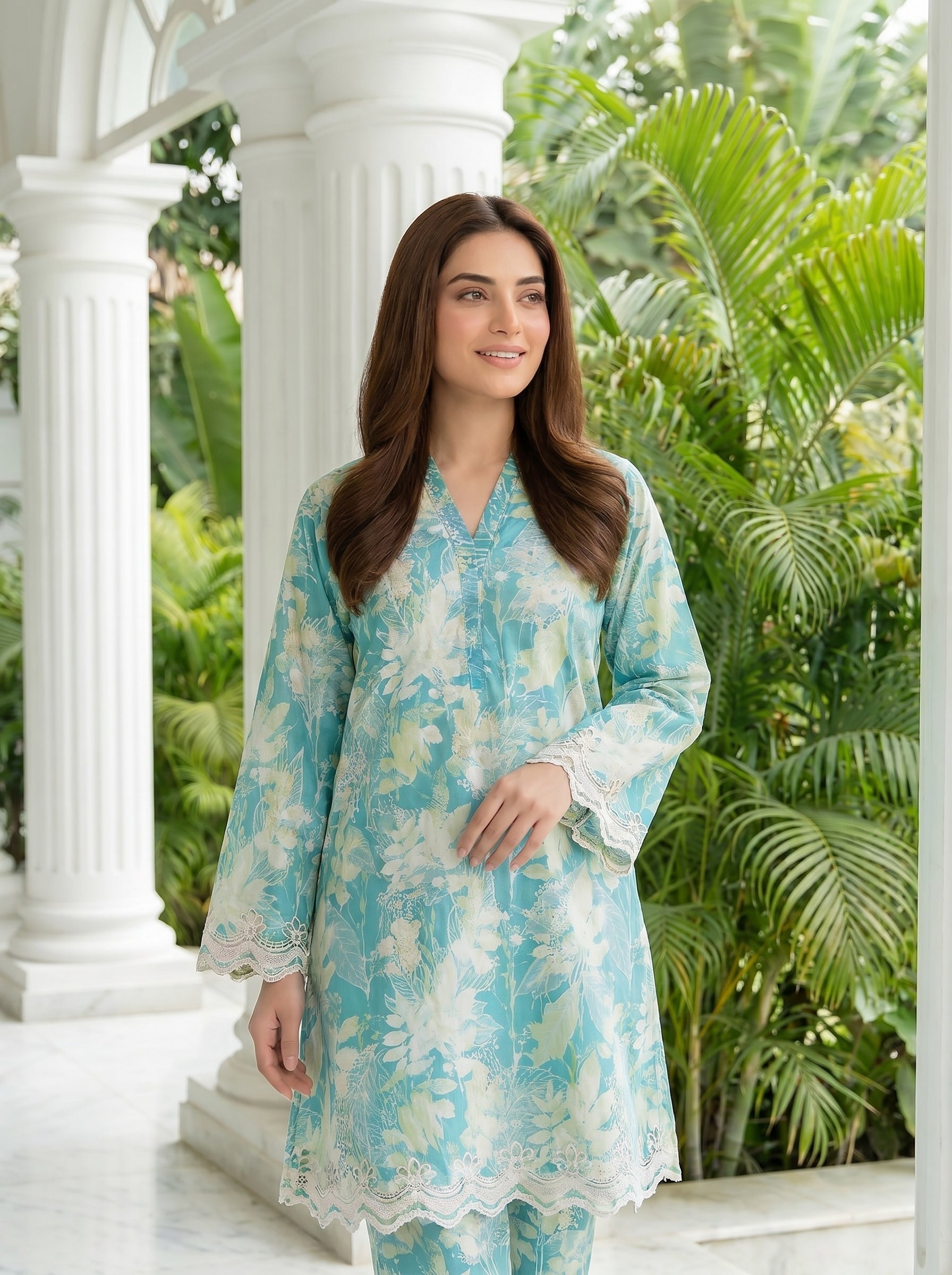 02 Piece Unstitched Printed Embroidered Shirt & Trouser - View 3 - Lakhany