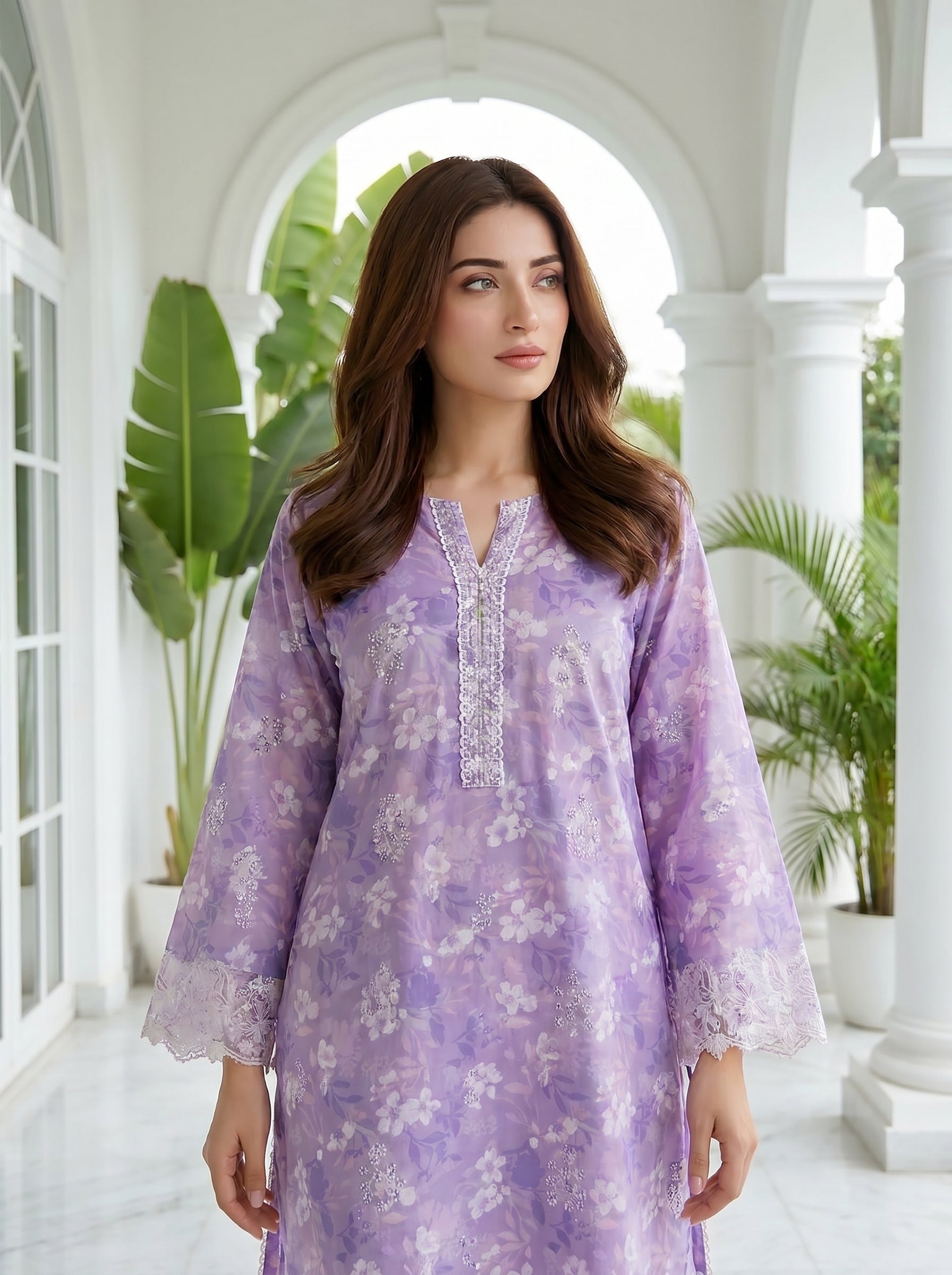 02 Piece Unstitched Printed Embroidered Shirt & Trouser - View 3 - Lakhany