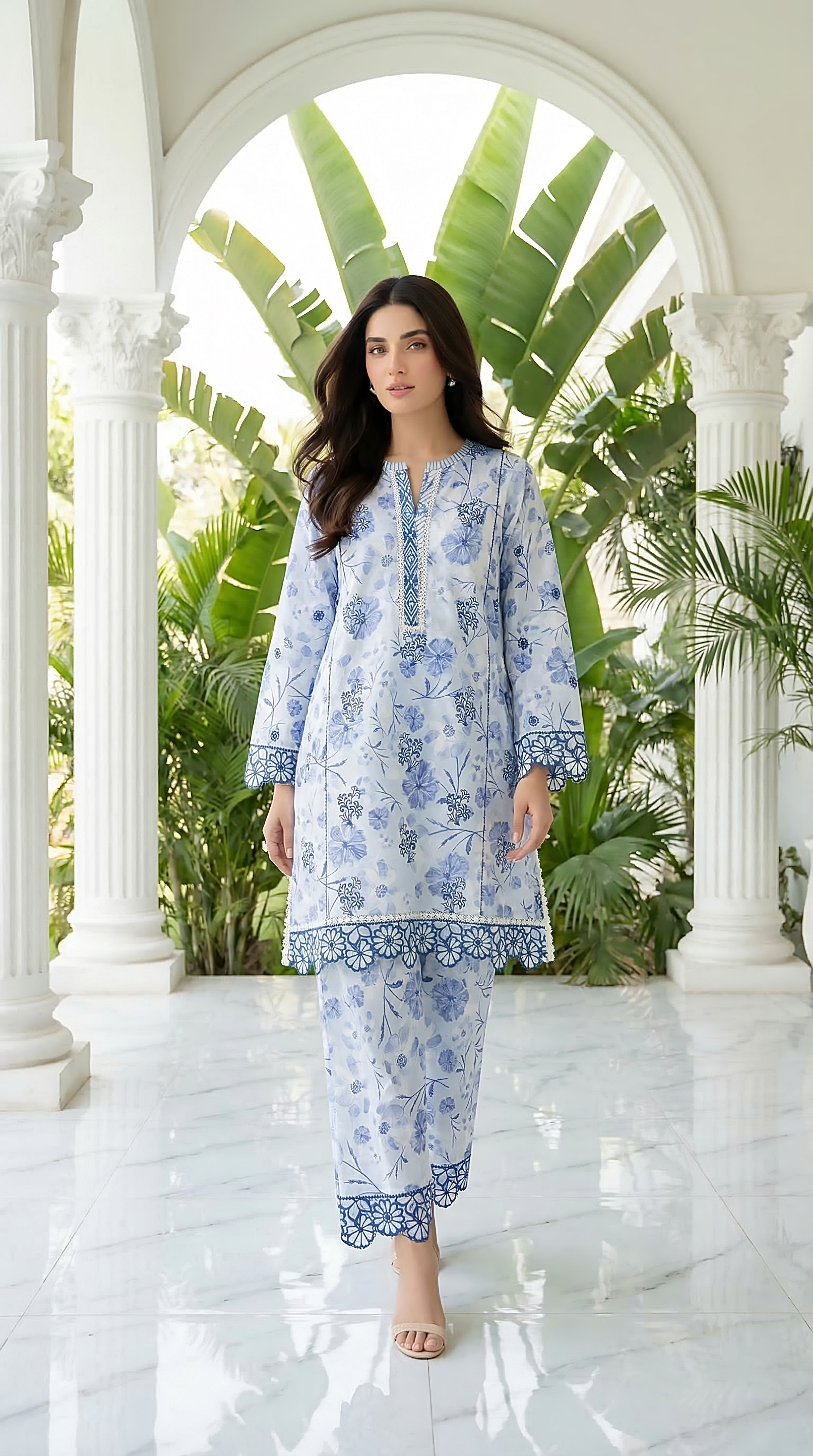 02 Piece Unstitched Printed Embroidered Shirt & Trouser - View 3 - Lakhany