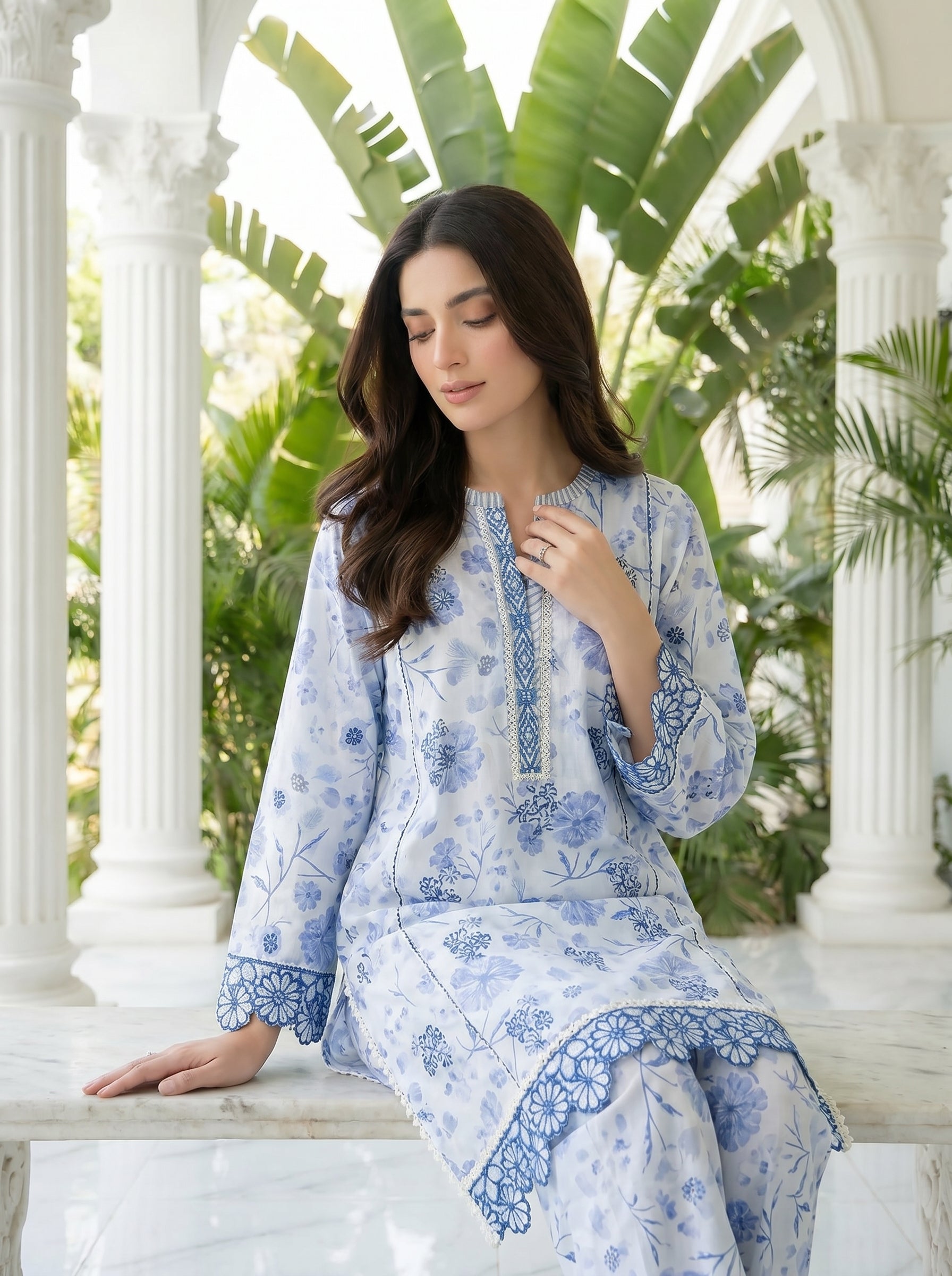 02 Piece Unstitched Printed Embroidered Shirt & Trouser - View 2 - Lakhany