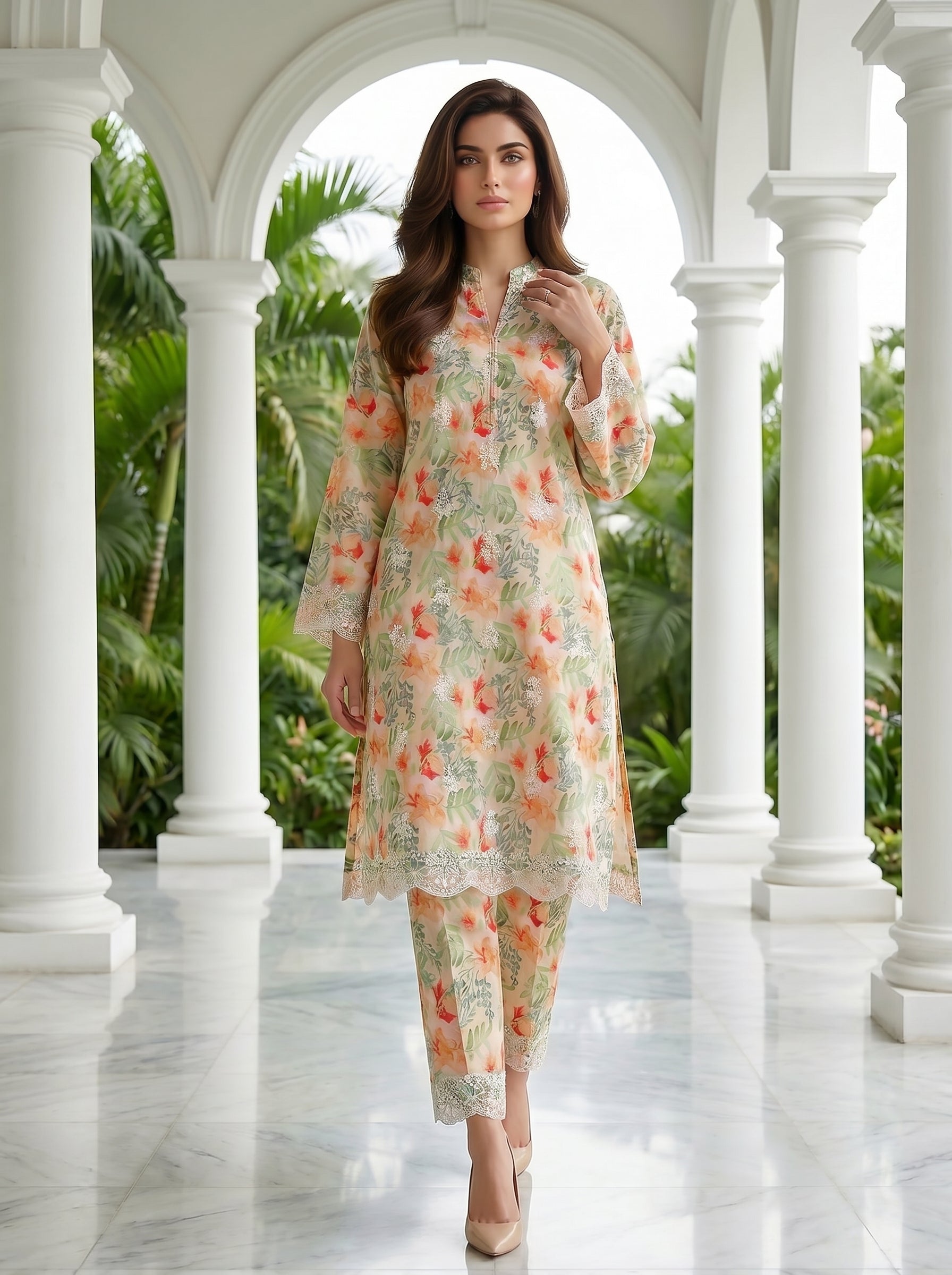 02 Piece Unstitched Printed Embroidered Shirt & Trouser - Lakhany