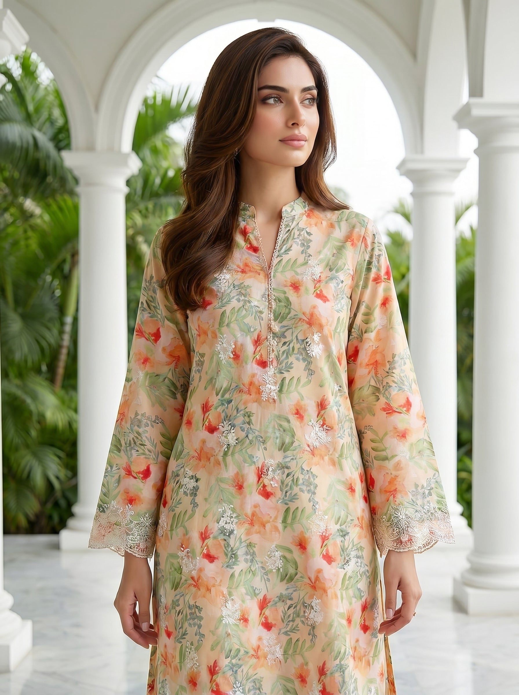 02 Piece Unstitched Printed Embroidered Shirt & Trouser - View 2 - Lakhany
