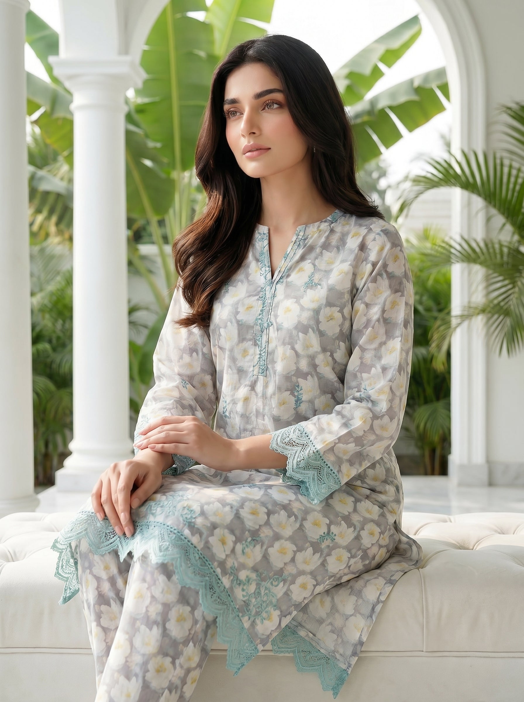 02 Piece Unstitched Printed Embroidered Shirt & Trouser - View 3 - Lakhany