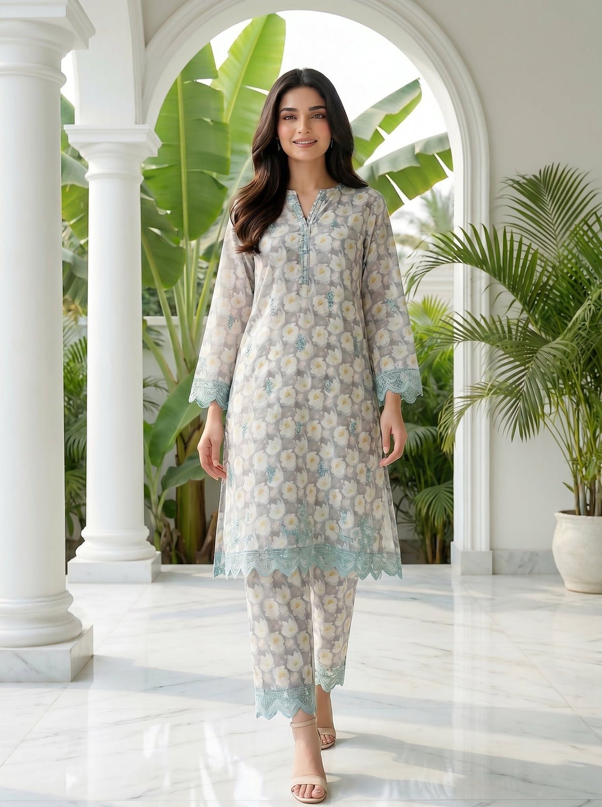 02 Piece Unstitched Printed Embroidered Shirt & Trouser - Lakhany