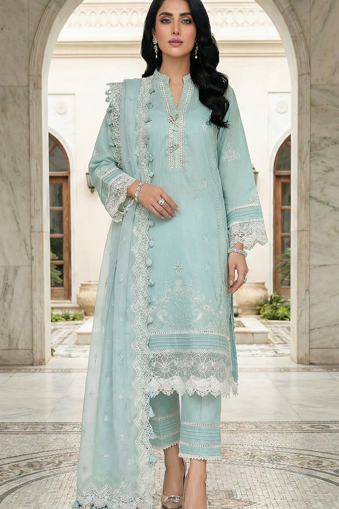 03 Piece Unstitched Embroidered Festive Eid Collection - Design 19