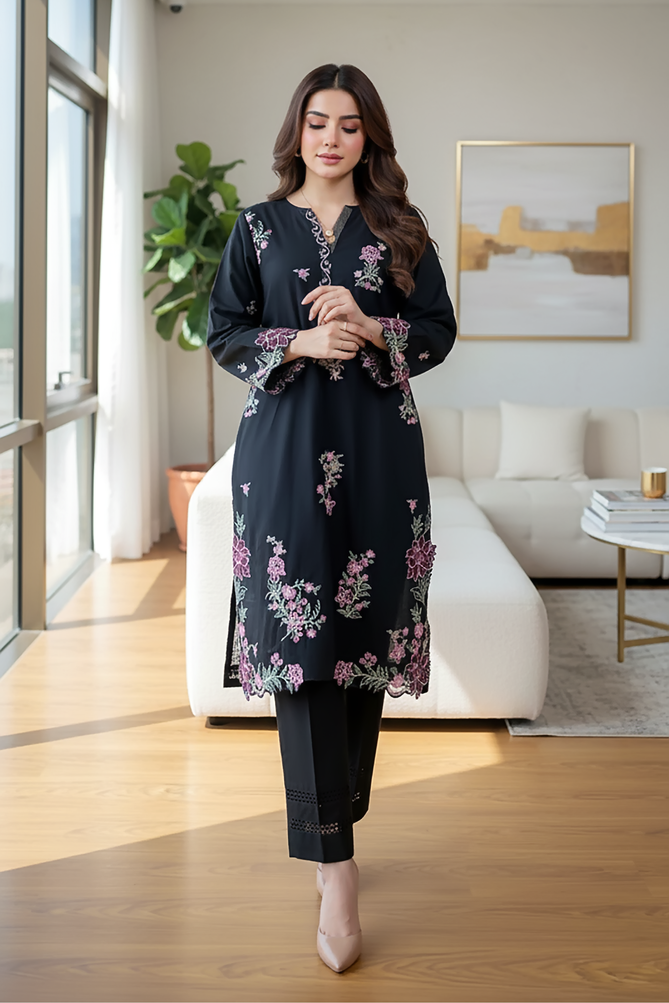 02 Piece Unstitched Embroidered with Shirt & Trouser - Lakhany