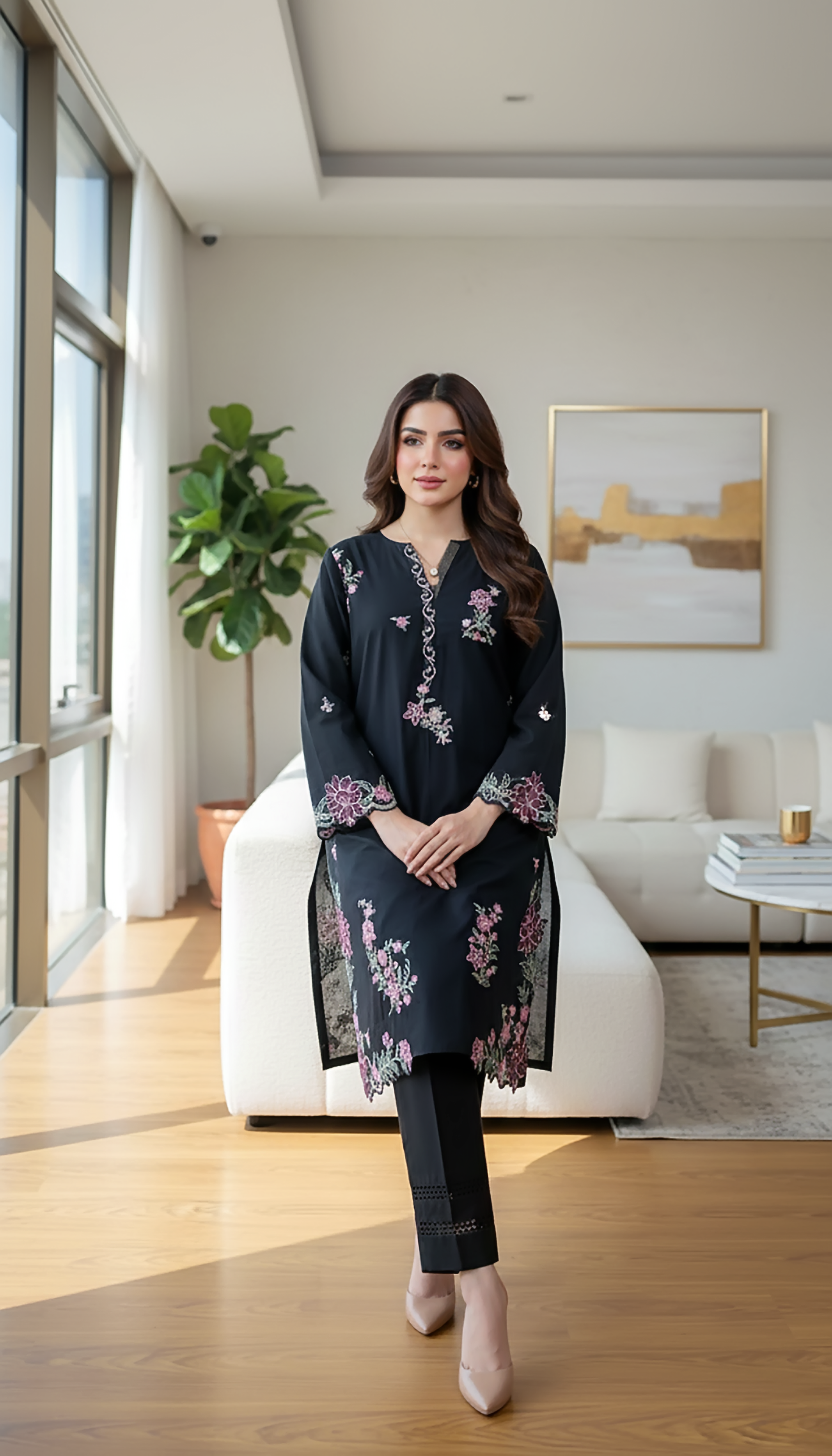 02 Piece Unstitched Embroidered with Shirt & Trouser - View 3 - Lakhany