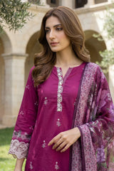 Lakhany Premium 03 Piece Unstitched Dyed Embroidered with Printed Chiffon Dupatta - Design 1