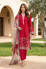 Lakhany Premium 03 Piece Unstitched Dyed Embroidered with Printed Chiffon Dupatta