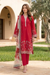 Lakhany Premium 03 Piece Unstitched Dyed Embroidered with Printed Chiffon Dupatta