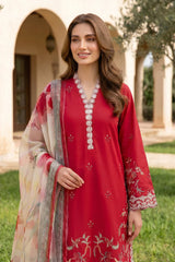 Lakhany Premium 03 Piece Unstitched Dyed Embroidered with Printed Chiffon Dupatta