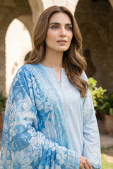 Lakhany Premium 03 Piece Unstitched Dyed Embroidered with Printed Chiffon Dupatta