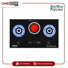 HANCO Cooktops Electric + Gas -HIRC-131 Auto Ignition 100% Imported Latest Model 2 Brass Burners with Electric Ceramic Cooker Brand Warranty