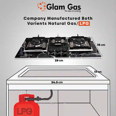 Glam Gas Built In Hob (Model-Greynite) Auto Ignition System (Natural Gas & LPG) Brand Warranty