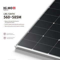 Longi Solar Panel Mono Half Cell 580W PV Module for Solar Power System 25 Years Warranty