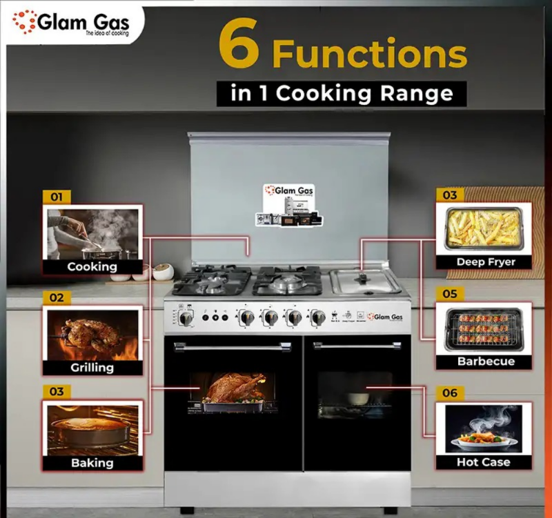 Glam Gas Cooking Range (Gas) Glamour 34” Tempered Glass Auto Ignition System (Natural Gas & LPG) Brand Warranty
