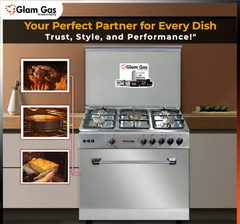 Glam Gas Cooking Range (Gas) BAKER’S 34 Full Stainless Steel Heavy Grill Auto Ignition System (Natural Gas & LPG) Brand Warranty