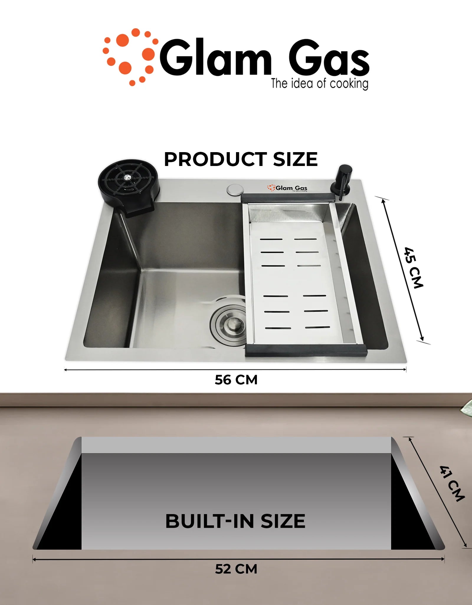 Glam Gas Sink Lifestyle-11 Single Kitchen Bowl Stainless steel sink Brand Warranty
