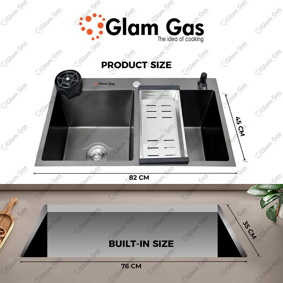 Glam Gas Life Style 57 Texture BK Kitchen Sink Waste Pipe Kit Soap Dispenser Brand Warranty