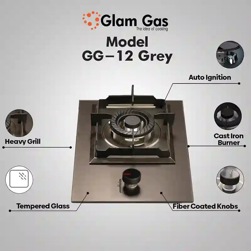 Glam Gas (Food book-GG-12 Grey) Auto Ignition System (Natural Gas LPG) Brand Warranty